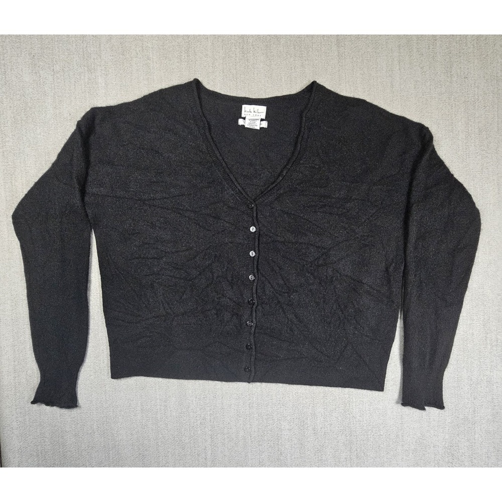 Nicole Miller Womens 100% Cashmere Black Cardigan V-Neck Long Sleeve Sz Medium